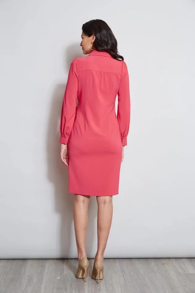 Outlet 8211 Women Long Sleeve Dresses Elie Tahari Mock Wrap Tie Dress Wild Strawberry