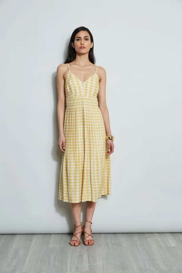 Outlet 8211 Women Midi Dresses Elie Tahari Diamond Soft Pleat Midi Dress Cape Diamond Arch Print