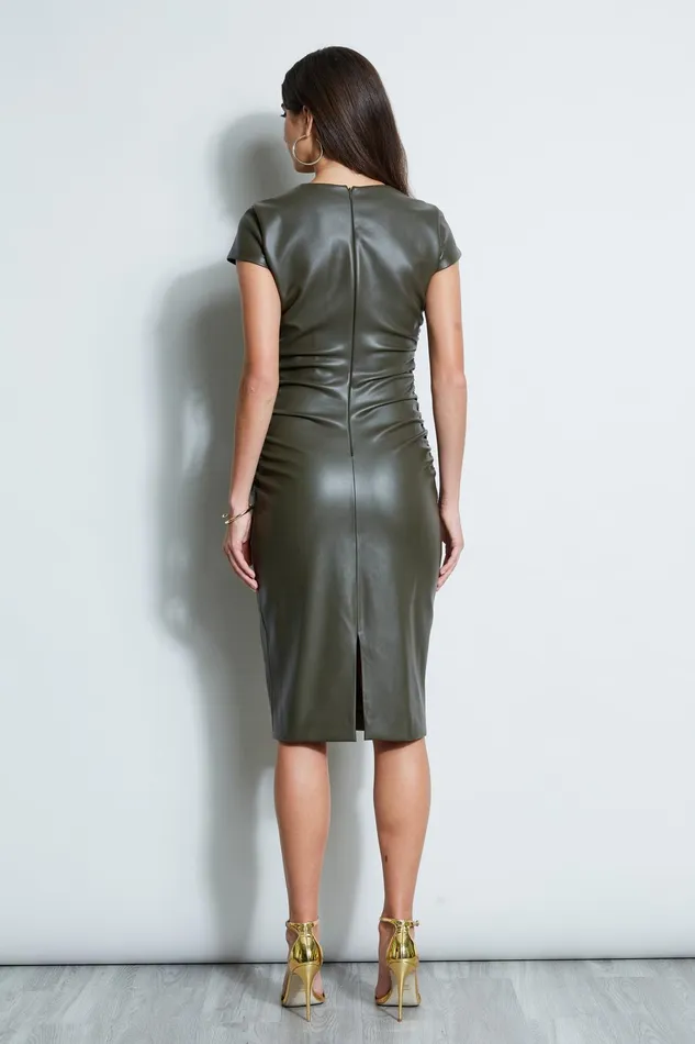 Outlet 8211 Women Midi Dresses Elie Tahari Vegan Leather Keyhole Dress Olive