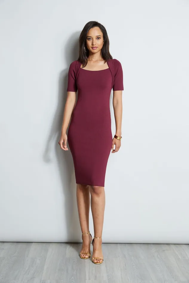Outlet 8211 Women Short Dresses Elie Tahari Contour Sweater Dress Cranberry
