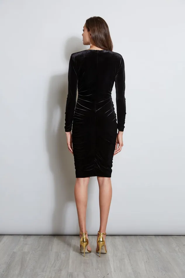 Outlet 8211 Women Short Dresses Elie Tahari VNeck Ruched Velvet Dress Black