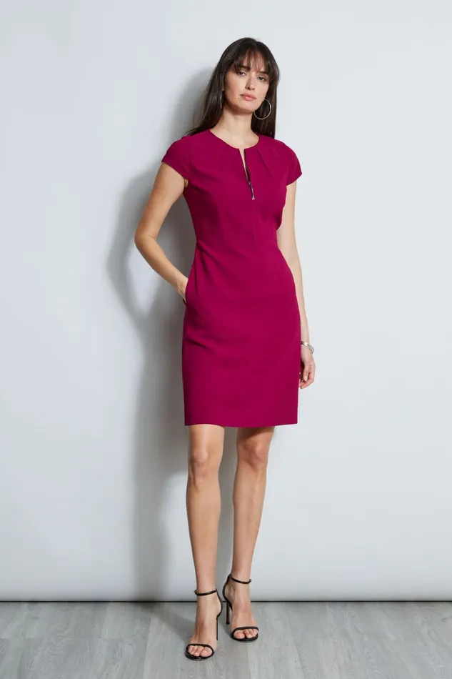 Outlet 8211 Women Short Sleeve Dresses Elie Tahari Chain Zip Dart Dress Boysenberry