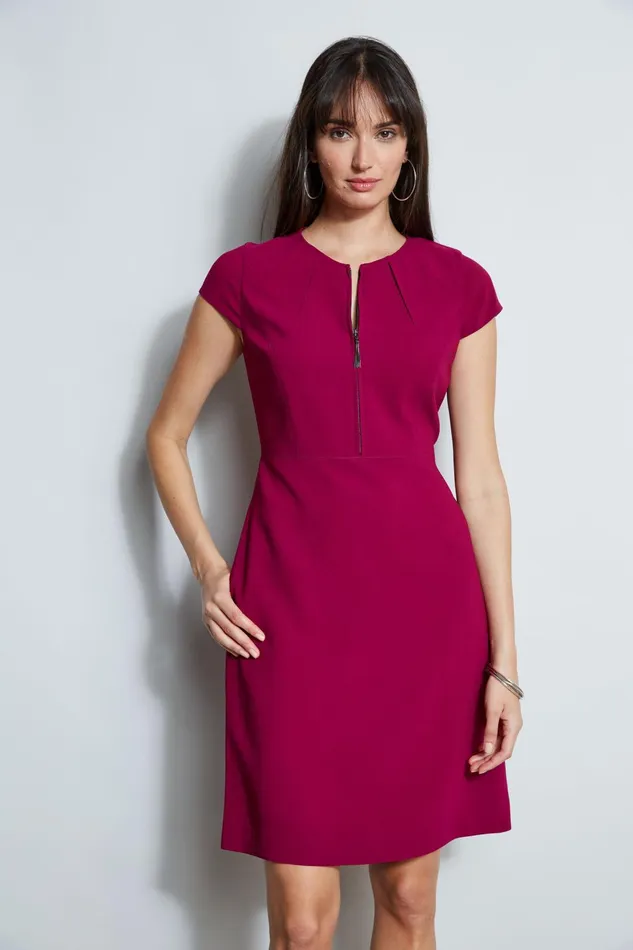 Outlet 8211 Women Short Sleeve Dresses Elie Tahari Chain Zip Dart Dress Boysenberry