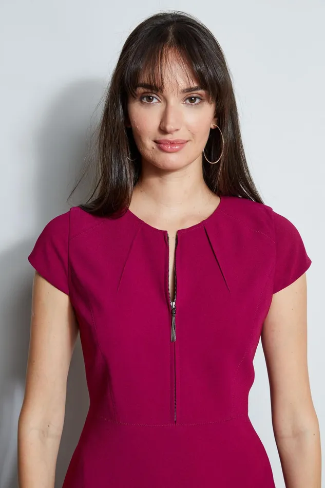 Outlet 8211 Women Short Sleeve Dresses Elie Tahari Chain Zip Dart Dress Boysenberry