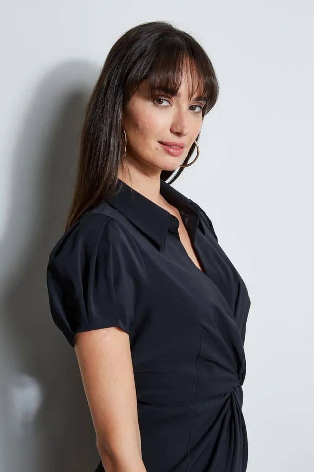 Outlet 8211 Women Short Sleeve Dresses Elie Tahari Short Sleeve Twist Dress Black