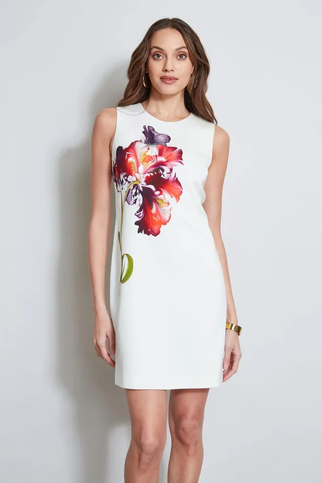 Outlet 8211 Women Sleeveless Dresses Elie Tahari Digital Floral Shift Dress Foam Multi