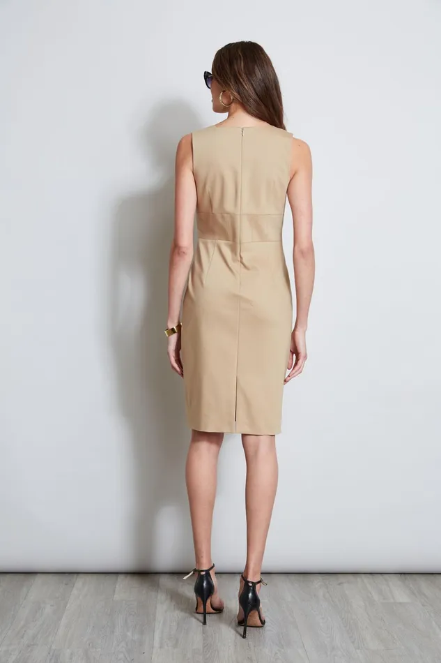 Outlet 8211 Women Sleeveless Dresses Elie Tahari Square Neck Slim Dress Sandcastle