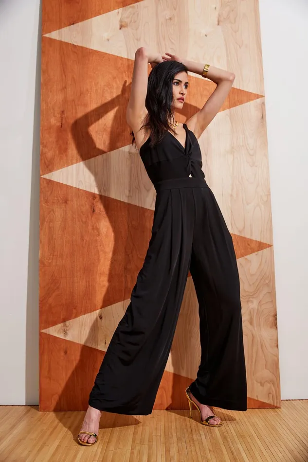 Outlet 8211 Women Sleeveless Dresses Elie Tahari Wide Leg Twist Jumpsuit Noir