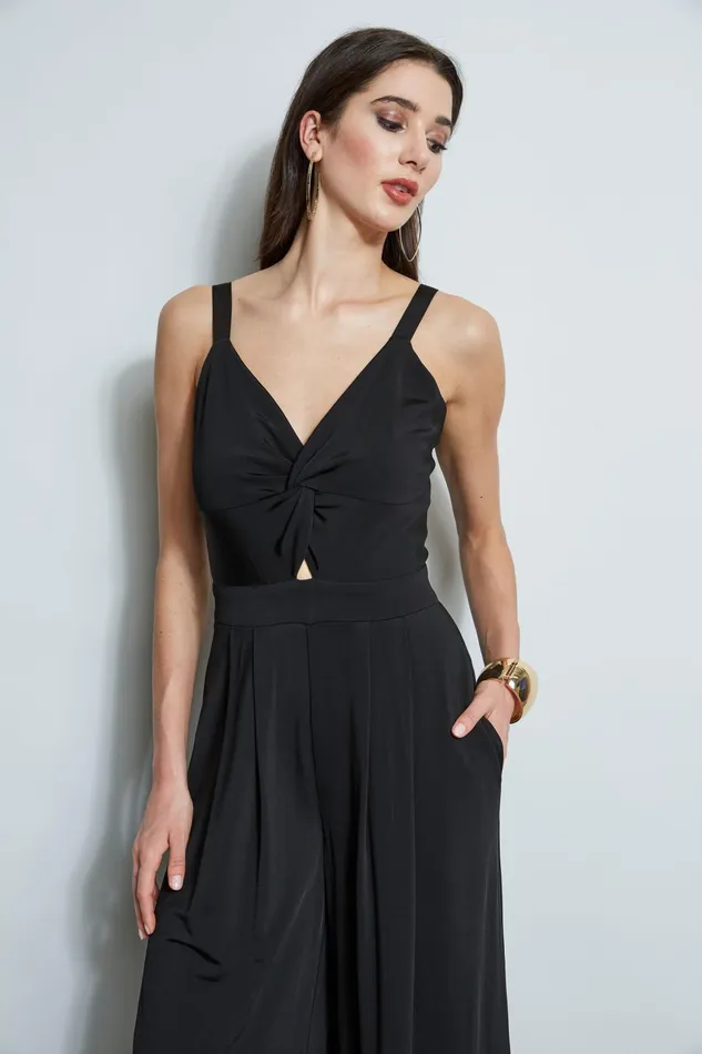 Outlet 8211 Women Sleeveless Dresses Elie Tahari Wide Leg Twist Jumpsuit Noir