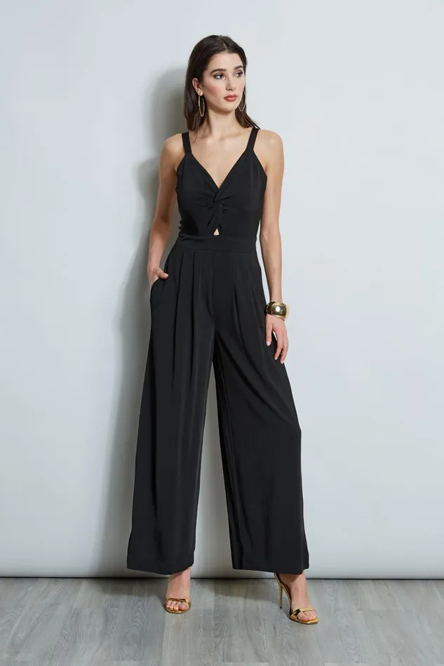 Outlet 8211 Women Sleeveless Dresses Elie Tahari Wide Leg Twist Jumpsuit Noir