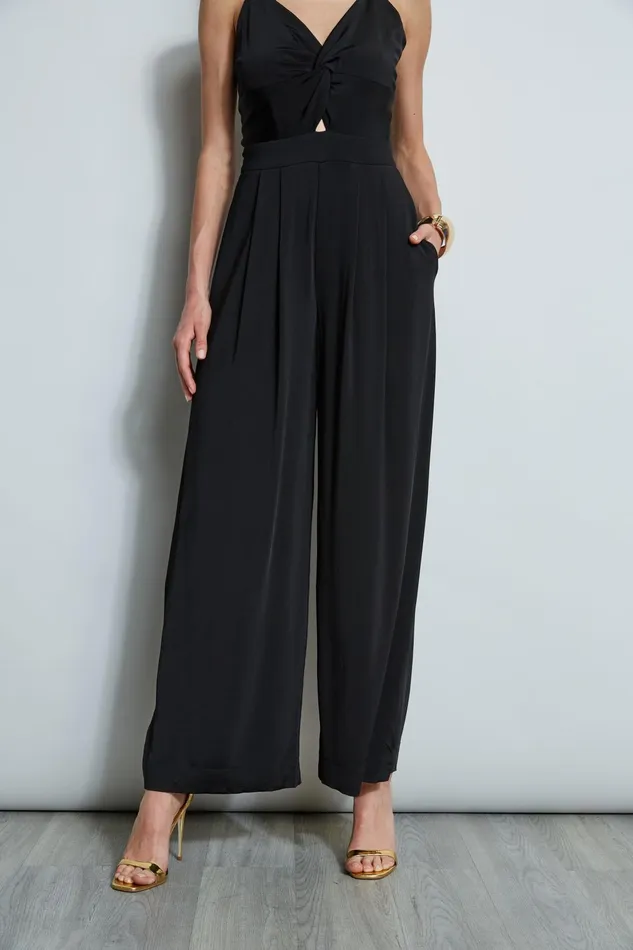Outlet 8211 Women Sleeveless Dresses Elie Tahari Wide Leg Twist Jumpsuit Noir