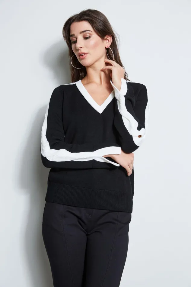 Outlet 8211 Women Tops Elie Tahari Cable VNeck Sweater Black