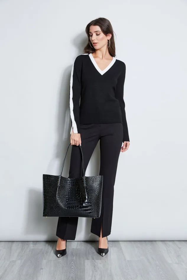 Outlet 8211 Women Tops Elie Tahari Cable VNeck Sweater Black