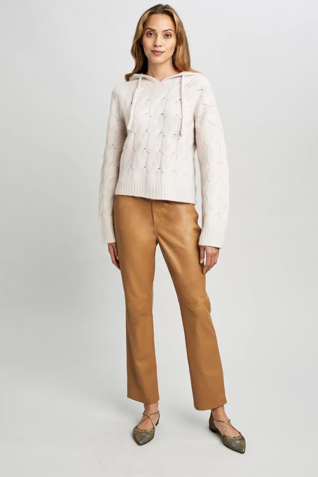 Outlet 8211 Women Tops Elie Tahari Cashmere Cable Hooded Sweater Buttercream