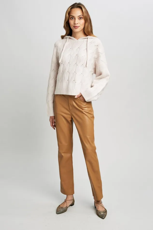 Outlet 8211 Women Tops Elie Tahari Cashmere Cable Hooded Sweater Buttercream