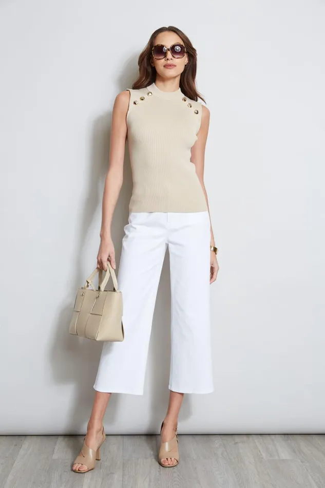 Outlet 8211 Women Tops Elie Tahari Crest Button Mock Neck Sweater Sand