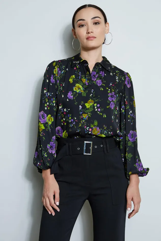 Outlet 8211 Women Tops Elie Tahari Floral Button Down Shirt Faro Print