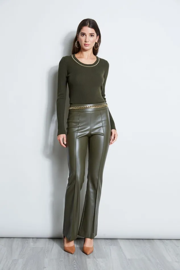 Outlet 8211 Women Tops Elie Tahari Rib Chain Detail Sweater Olive