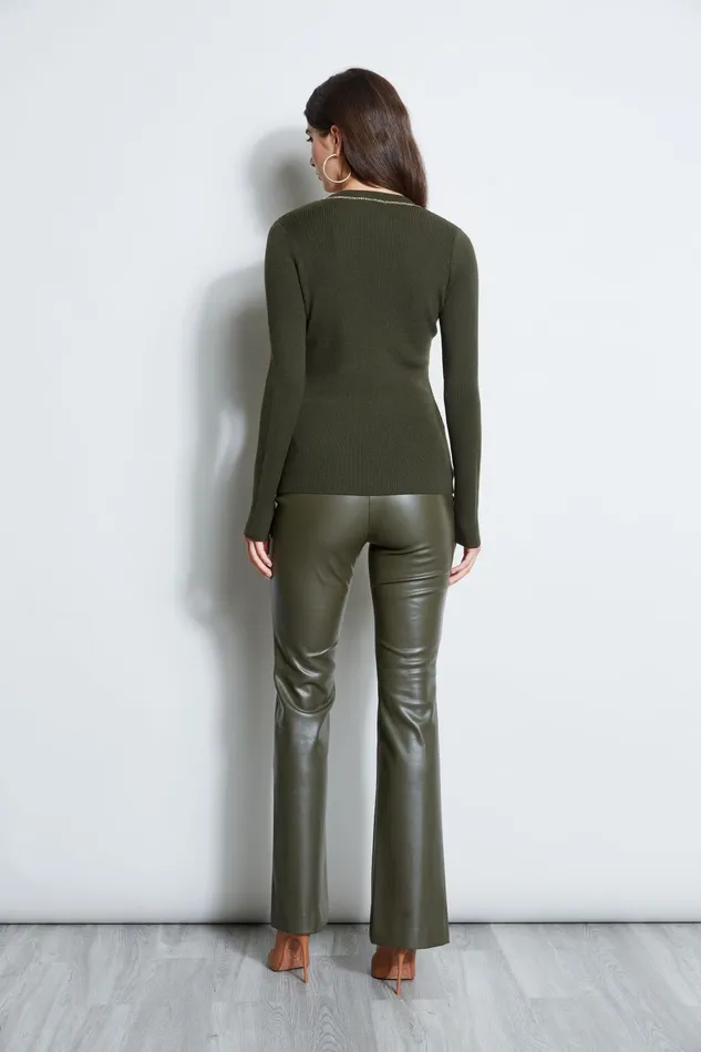 Outlet 8211 Women Tops Elie Tahari Rib Chain Detail Sweater Olive