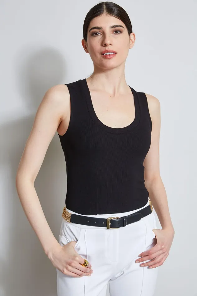Outlet 8211 Women Tops Elie Tahari Rib Knit Scoop Tank Top Black