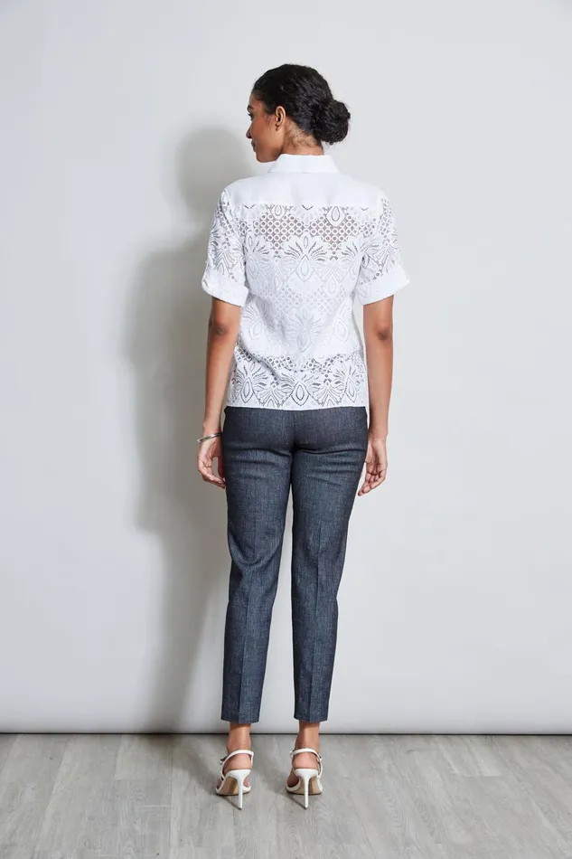 Outlet 8211 Women Tops Elie Tahari Short Sleeve Lace Utility Shirt White