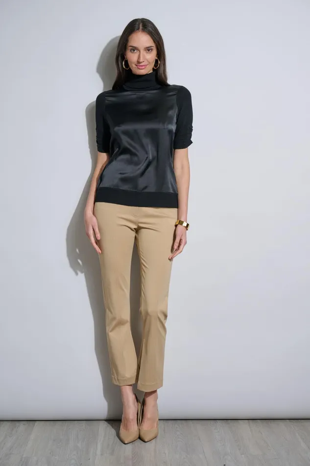 Outlet 8211 Women Tops Elie Tahari Short Sleeve Satin Front Sweater Black
