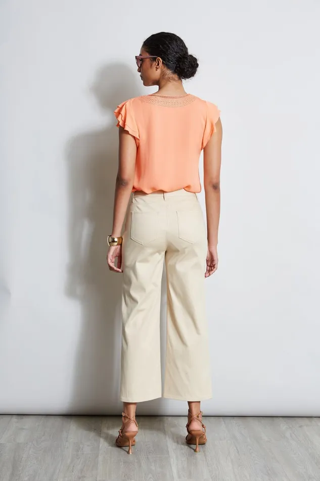 Outlet 8211 Women Tops Elie Tahari Silk Flutter Sleeve Embroidered Shirt Tangerine