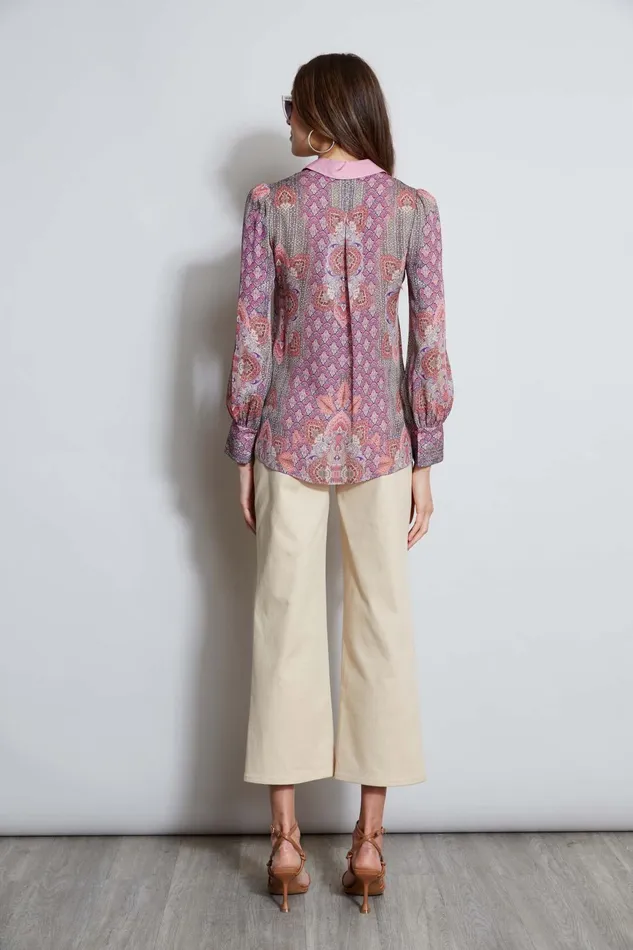 Outlet 8211 Women Tops Elie Tahari Silk Ottoman Paisley Shirt Multi