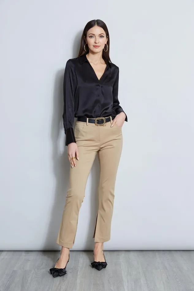 Outlet 8211 Women Tops Elie Tahari Silk Satin Button Down Shirt Black