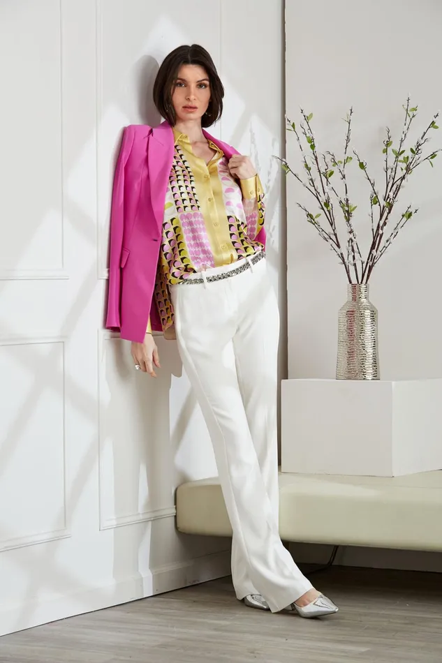 Outlet 8211 Women Tops Elie Tahari Silk Satin Geo Graph Dot Shirt Multi