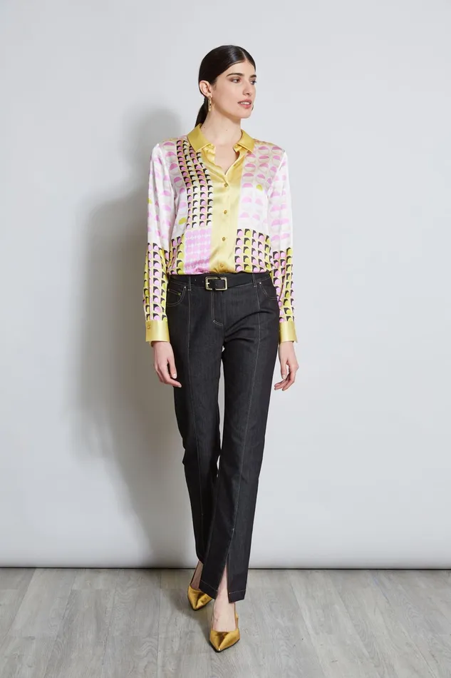 Outlet 8211 Women Tops Elie Tahari Silk Satin Geo Graph Dot Shirt Multi