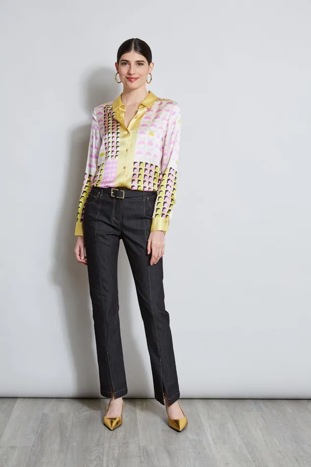 Outlet 8211 Women Tops Elie Tahari Silk Satin Geo Graph Dot Shirt Multi