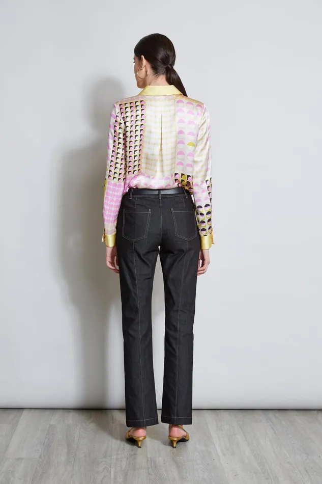 Outlet 8211 Women Tops Elie Tahari Silk Satin Geo Graph Dot Shirt Multi