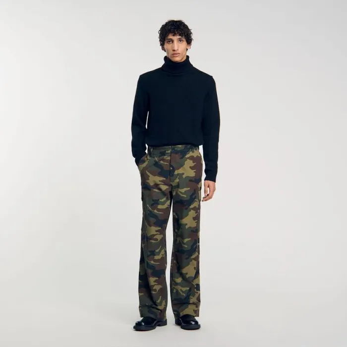 Pants and Shorts Men SANDRO Camouflage Cargo Trousers Kaki Caouflage