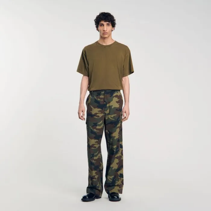 Pants and Shorts Men SANDRO Camouflage Cargo Trousers Kaki Caouflage