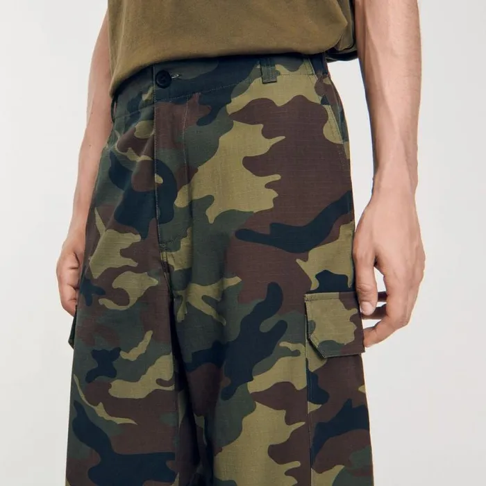 Pants and Shorts Men SANDRO Camouflage Cargo Trousers Kaki Caouflage