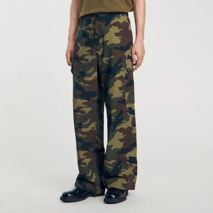 Pants and Shorts Men SANDRO Camouflage Cargo Trousers Kaki Caouflage