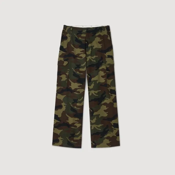 Pants and Shorts Men SANDRO Camouflage Cargo Trousers Kaki Caouflage
