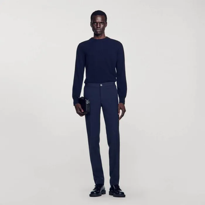 Pants and Shorts Men SANDRO Jersey Pants Navy Blue