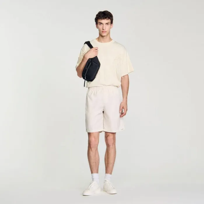 Pants and Shorts Men SANDRO Technical Fabric Bermuda Shorts Ivory