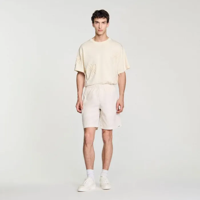 Pants and Shorts Men SANDRO Technical Fabric Bermuda Shorts Ivory