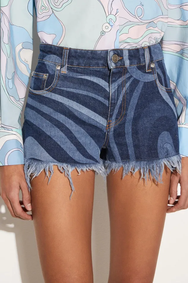 Pants And Shorts Women PUCCI MarmoPrint Denim Shorts