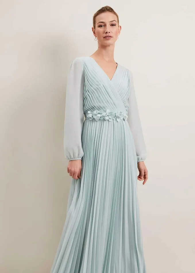Phase Eight Alecia Pleat Maxi Dress Pale Blue Women Dresses