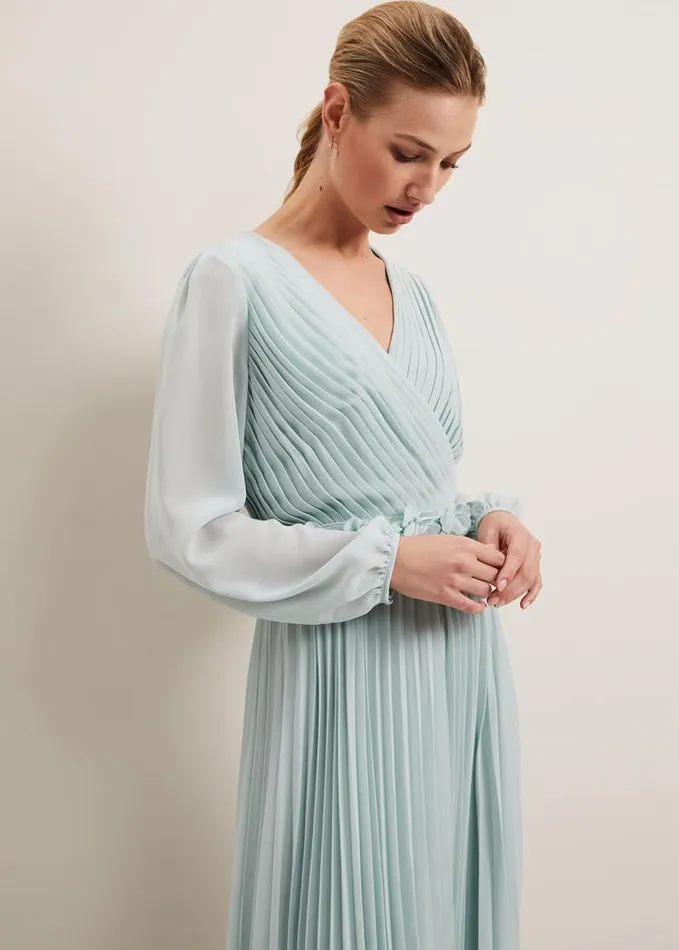 Phase Eight Alecia Pleat Maxi Dress Pale Blue Women Dresses