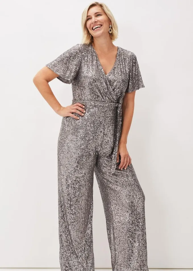 Phase Eight Allesandra Sequin Jumpsuit Pewter Women Dresses