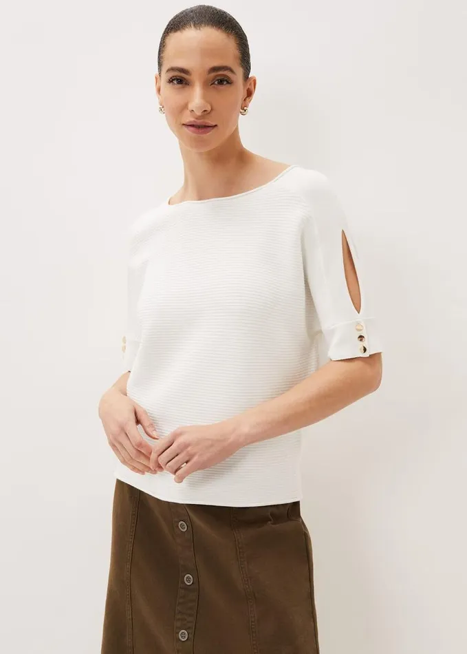 Phase Eight Alma Texture Cutout Sleeve Jumper White Women Knitwear