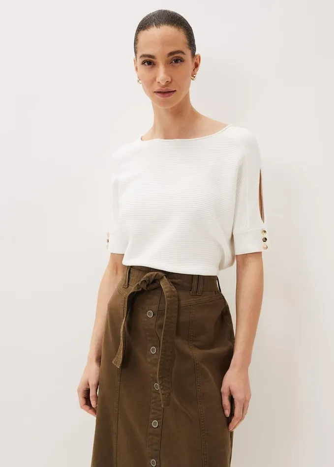 Phase Eight Alma Texture Cutout Sleeve Jumper White Women Knitwear