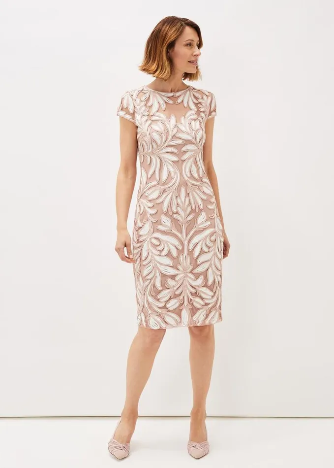 Phase Eight Anastasia Tapework Lace Dress Antique Rose Women Dresses