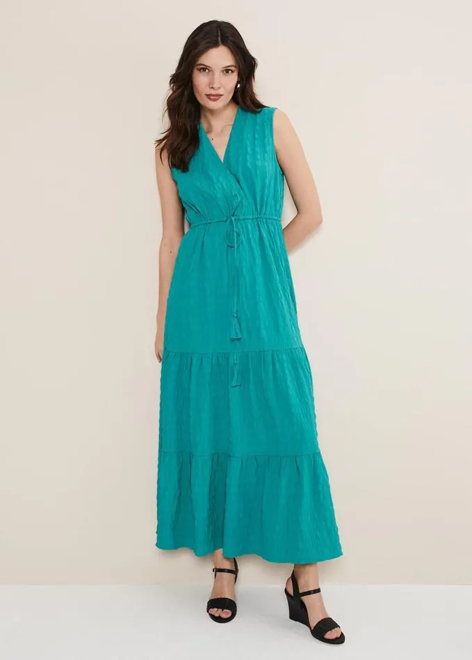 Phase Eight Anika Textured Sleeveless Midi Dress Turquoise Women Dresses