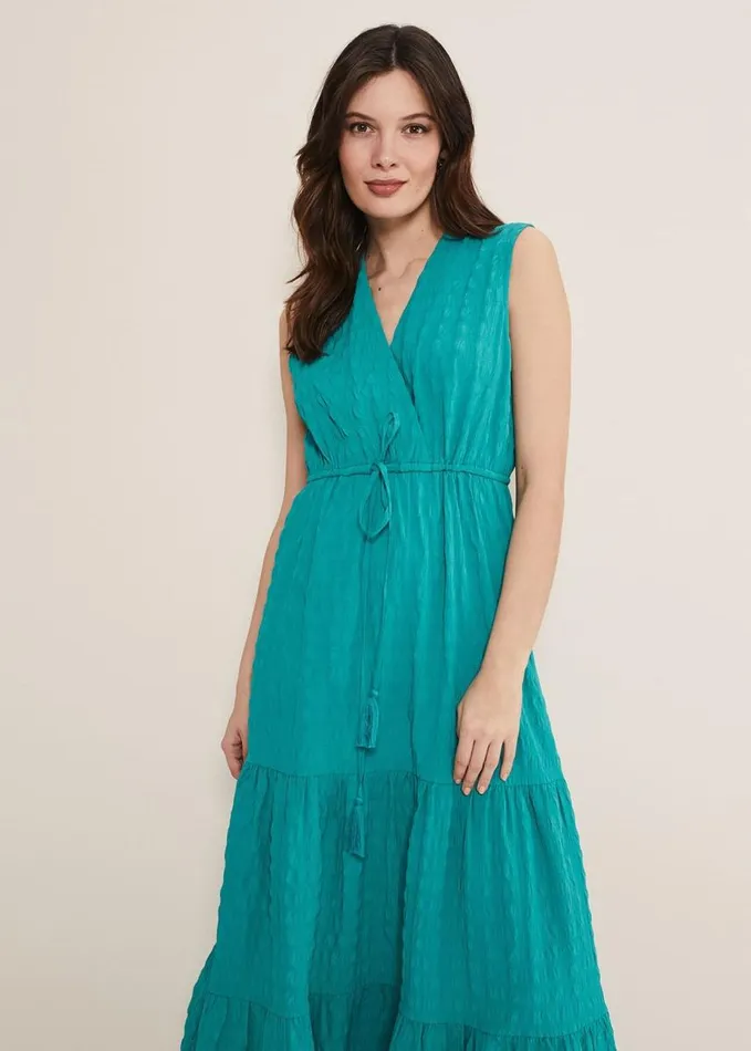 Phase Eight Anika Textured Sleeveless Midi Dress Turquoise Women Dresses